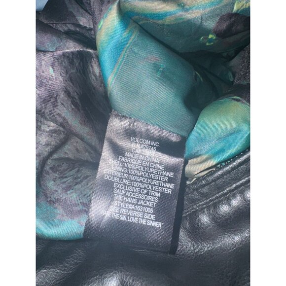 Volcom Scout Black Faux Leather Jacket M/M With Multicolor Lining & Zipper Pocke - Picture 5 of 10